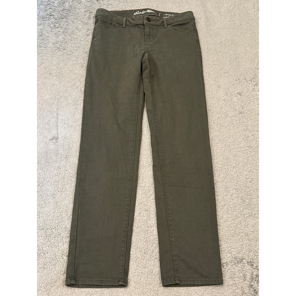 Eddie Bauer Womens 2 Slightly Curvy Slim Straight Pants Olive Green Stretch